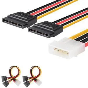 4 Pin Molex to Dual SATA Power Y-Cable Adapter, (2 Pack) 4 Pin IDE Male Molex (LP4) to Dual 15 Pin Female SATA Power Extension Cable Adapter 18AWG, 8 inch 4 Pin Molex to Dual SATA Power Y-Cable Adapter, (2 Pack) 4 Pin IDE Male Molex (LP4) to Dual 15 Pin Female SATA Power Extension Cable Adapter 18AWG, 8 inch