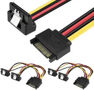 15 Pin SATA Power Splitter Adapter Cable Male to Dual Female 90-Degree Angle with Locking Latch Power Extension Cable (Copper/20cm Length) - 2 Pack 15 Pin SATA Power Splitter Adapter Cable Male to Dual Female 90-Degree Angle with Locking Latch Power Extension Cable (Copper/20cm Length) - 2 Pack