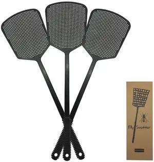 Fly Swatter Multi-pacl Manual, Flexible & Heavy Duty Fly Swatters Thick Handle, Black 3 Pack Fly Swatter Multi-pacl Manual, Flexible & Heavy Duty Fly Swatters Thick Handle, Black 3 Pack