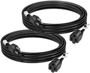 1875W 15 Amp 10 Feet 3 Prong Extension Cord 14 Gauge Black, 2 Pack 1875W 15 Amp 10 Feet 3 Prong Extension Cord 14 Gauge Black, 2 Pack