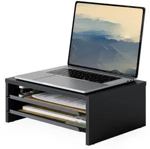 Monitor Stand, 3-Tier Monitor Riser with Slide-Out Tray, Wooden and Metal Desktop Organizer for Home Office, Computer, Laptop, Printer, Telephone Monitor Stand, 3-Tier Monitor Riser with Slide-Out Tray, Wooden and Metal Desktop Organizer for Home Office, Computer, Laptop, Printer, Telephone