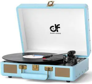 Vinyl Record Player Suitcase with Built-in Speakers, Wireless Bluetooth Vintage 3-Speed Turntable LP Record Player Support Auto-Stop, RCA/AUX/Headphone Jack,Blue Vinyl Record Player Suitcase with Built-in Speakers, Wireless Bluetooth Vintage 3-Speed Turntable LP Record Player Support Auto-Stop, RCA/AUX/Headphone Jack,Blue