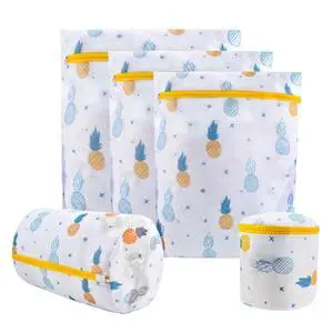 Mesh Zipper Laundry Bags Machine Wash, 5-Piece Pineapple Print Mesh Zipper Laundry Bags Machine Wash, 5-Piece Pineapple Print