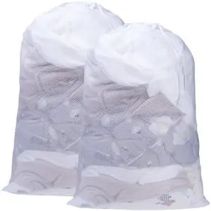 2 Pack Mesh Laundry Bags, 23 x 34 Inches Heavy Duty Mesh Laundry Bag, Large Laundry Drawstring Bag for College, Dorm, Travel, Family and Apartment Dwellers (white) 2 Pack Mesh Laundry Bags, 23 x 34 Inches Heavy Duty Mesh Laundry Bag, Large Laundry Drawstring Bag for College, Dorm, Travel, Family and Apartment Dwellers (white)