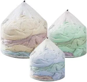 3Pcs Laundry Mesh Wash Bags, Drawstring Net Laundry Bag for Washing Machine, Mesh Laundry Wash Bags for Home Dorm Hotel Travel Use 3Pcs Laundry Mesh Wash Bags, Drawstring Net Laundry Bag for Washing Machine, Mesh Laundry Wash Bags for Home Dorm Hotel Travel Use