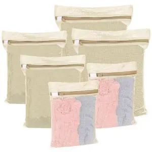 6-Piece Bag, Durable Cotton Mesh Laundry Bag, Protective Zipper, Gentle Wash Bags for Clothes, Underwear, Bras, Socks - Machine Wash & Travel Organizer Set 6-Piece Bag, Durable Cotton Mesh Laundry Bag, Protective Zipper, Gentle Wash Bags for Clothes, Underwear, Bras, Socks - Machine Wash & Travel Organizer Set