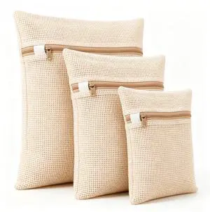 Cotton Mesh Laundry Bags, Set of 3 Premium Soft Undyed Wash Bags for Delicates, Bras, Underwear, Clothes and Shoes, Natural Breathable Washer and Dryer Safe Laundry Protector Bags Cotton Mesh Laundry Bags, Set of 3 Premium Soft Undyed Wash Bags for Delicates, Bras, Underwear, Clothes and Shoes, Natural Breathable Washer and Dryer Safe Laundry Protector Bags