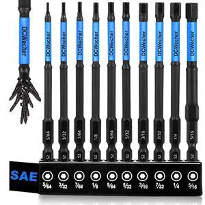 10-Piece Impact Allen Key Drill Bit Set - 4-Inch Long Hex Bit Set (SAE), Magnetic Head, S2 Alloy Steel, 1/4'' Hex-Shank, for DIY Furniture Assembly & Car Repairs, by DCWecher 10-Piece Impact Allen Key Drill Bit Set - 4-Inch Long Hex Bit Set (SAE), Magnetic Head, S2 Alloy Steel, 1/4'' Hex-Shank, for DIY Furniture Assembly & Car Repairs, by DCWecher