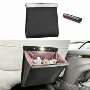 Car Trash Can with Smart LED Light, Magnetic Closure Leather Car Trash Bin, Cars Garbage Organizer and Storage with Automotive Trashs Bag for Backseat Console Door Suvs, Leak Proof Odor Lock Car Trash Can with Smart LED Light, Magnetic Closure Leather Car Trash Bin, Cars Garbage Organizer and Storage with Automotive Trashs Bag for Backseat Console Door Suvs, Leak Proof Odor Lock