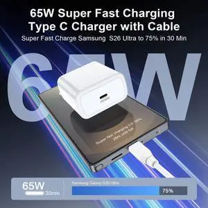65W Super Fast Charger Type C for Samsung Galaxy S26 Ultra S26+ S26 S25 FE S24 S23 S22 S21 S20 A36 A56 A17 A16 A15 5G A14 A32, Google Pixel 10a 9 Pro, Android Phone Charger USB C Fast Charging Cable 65W Super Fast Charger Type C for Samsung Galaxy S26 Ultra S26+ S26 S25 FE S24 S23 S22 S21 S20 A36 A56 A17 A16 A15 5G A14 A32, Google Pixel 10a 9 Pro, Android Phone Charger USB C Fast Charging Cable