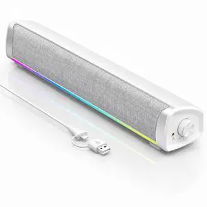 Computer Speakers for Desktop PC, 4-Driver Gaming Soundbar with 12 RGB Light Mode, USB/USB-C Powered PC Speakers with Mic&Headphone Jack for Monitor, Laptop, Plug and Play Sound bar, White Computer Speakers for Desktop PC, 4-Driver Gaming Soundbar with 12 RGB Light Mode, USB/USB-C Powered PC Speakers with Mic&Headphone Jack for Monitor, Laptop, Plug and Play Sound bar, White