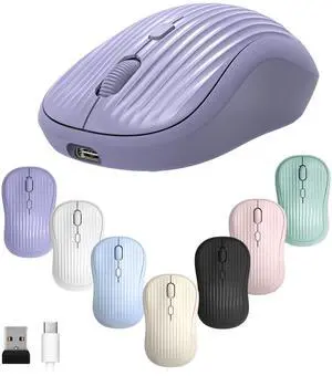 Wireless Mouse, 2.4G + BT, Rechargeable Battery, 4-Key, DPI: 800/1200/1600, Silent, Type-C, USB Nano Receiver, Ergonomic, Portable, for Laptop, Chromebook, PC, Mac, Windows (Violet) Wireless Mouse, 2.4G + BT, Rechargeable Battery, 4-Key, DPI: 800/1200/1600, Silent, Type-C, USB Nano Receiver, Ergonomic, Portable, for Laptop, Chromebook, PC, Mac, Windows (Violet)