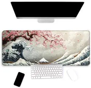 Large Mouse Pad, Big Gaming Mousepad, Desk Mat for Desktop, Thick Non-Slip Waterproof Rubber Base, Mouse Pads for Office, Computer, Keyboard, Laptop 31.5x11.8 in, Japanese Wave Cherry Blossoms Large Mouse Pad, Big Gaming Mousepad, Desk Mat for Desktop, Thick Non-Slip Waterproof Rubber Base, Mouse Pads for Office, Computer, Keyboard, Laptop 31.5x11.8 in, Japanese Wave Cherry Blossoms