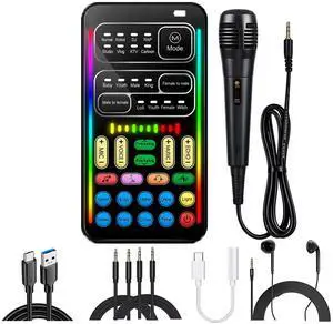 I9 Voice Changer for Gaming & Streaming, Real-Time Voice Changer Sound Card Kit with Microphone, Monitor Earphone & Type-C Adapter, 16 Voice Effects for TikTok, YouTube, PC, PS5, Switch & iOS I9 Voice Changer for Gaming & Streaming, Real-Time Voice Changer Sound Card Kit with Microphone, Monitor Earphone & Type-C Adapter, 16 Voice Effects for TikTok, YouTube, PC, PS5, Switch & iOS