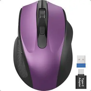 Purple Wireless Mouse for Laptop, 2.4GHz Computer Mouse with USB-A&C Receiver, Office Cordless Mice with 6 Buttons & 3 Level DPI for Small to Medium Hands, Compatible with PC, Desktop, Tablet Purple Wireless Mouse for Laptop, 2.4GHz Computer Mouse with USB-A&C Receiver, Office Cordless Mice with 6 Buttons & 3 Level DPI for Small to Medium Hands, Compatible with PC, Desktop, Tablet