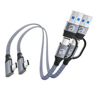 2 in 1 USB C Cable Right Angle 1FT 2Pack, Short USB C to USBC 3.2 Gen 2 Cable 20Gbps Data Transfer, 240W USB-C Charge Cable with Adapter, 4K Video Type-C Monitor Cord for iPhone 17, MacBook, iPad 2 in 1 USB C Cable Right Angle 1FT 2Pack, Short USB C to USBC 3.2 Gen 2 Cable 20Gbps Data Transfer, 240W USB-C Charge Cable with Adapter, 4K Video Type-C Monitor Cord for iPhone 17, MacBook, iPad