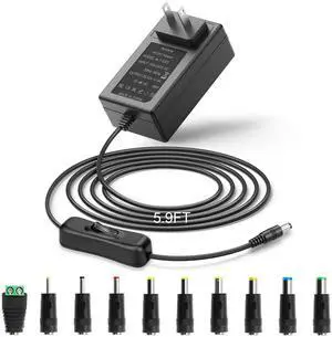 12V Power Supply 3A 36W with On/Off Switch 5.9FT AC/DC Adapter 100-240v 50/60hz to DC 12 Volt Power Cord 3Amp 2.5A 2A 1A 0.5A 5.5x2.5mm Jack for LED Strip Light CCTV Security Camera with 10 Tip 12V Power Supply 3A 36W with On/Off Switch 5.9FT AC/DC Adapter 100-240v 50/60hz to DC 12 Volt Power Cord 3Amp 2.5A 2A 1A 0.5A 5.5x2.5mm Jack for LED Strip Light CCTV Security Camera with 10 Tip