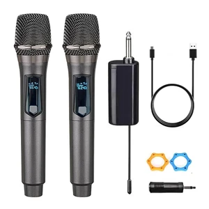 Wireless Microphone, Rechargeable Fixed Frequency Wireless Dual Microphone,Handheld Dynamic mic,Karaoke Singing, Weddings DJ,Party, Church, Classroom use, 200 feet, Gray.(2 Versions Randomly Shipped) Wireless Microphone, Rechargeable Fixed Frequency Wireless Dual Microphone,Handheld Dynamic mic,Karaoke Singing, Weddings DJ,Party, Church, Classroom use, 200 feet, Gray.(2 Versions Randomly Shipped)