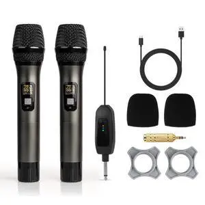 Wireless Microphone UHF Metal Dual Handheld Mic with Rechargeable Receiver 200ft Range, Microphone for Singing, Karaoke, Church, Speech, Wedding, Party Singing(2 Mics, Gray & Gray) Wireless Microphone UHF Metal Dual Handheld Mic with Rechargeable Receiver 200ft Range, Microphone for Singing, Karaoke, Church, Speech, Wedding, Party Singing(2 Mics, Gray & Gray)