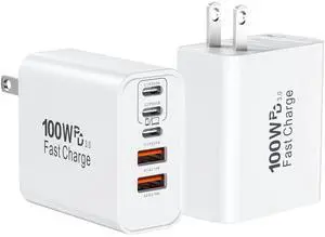 USB C Super Fast Charger Block, 100W USBC Wall Charger Plug, 2Pack 5-Port 65W Type C Phone Charging Cubes Multiport Power Adapter for iPhone 17/16/15/14/13/12 Series,Galaxy S26/S25 Ultra,iPad,Mac Book USB C Super Fast Charger Block, 100W USBC Wall Charger Plug, 2Pack 5-Port 65W Type C Phone Charging Cubes Multiport Power Adapter for iPhone 17/16/15/14/13/12 Series,Galaxy S26/S25 Ultra,iPad,Mac Book
