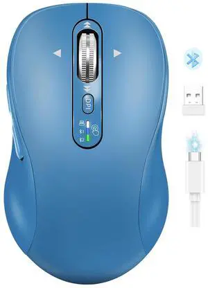 Wireless Bluetooth Mouse Rechargeable,USB+BT×2,Multi Device Quiet Ergo Computer Mouses,Metal 4-Way Super Scrolling,± 3200 DPI,10 Button,Plug&Play,Cordless Mice for Laptop,Tablet,Mac,iPad,PC,Phone-Blue Wireless Bluetooth Mouse Rechargeable,USB+BT×2,Multi Device Quiet Ergo Computer Mouses,Metal 4-Way Super Scrolling,± 3200 DPI,10 Button,Plug&Play,Cordless Mice for Laptop,Tablet,Mac,iPad,PC,Phone-Blue