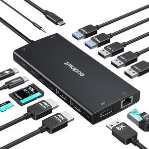 USB C Laptop Docking Station Dual Monitor 4K@60Hz+DP 8K@30Hz for Dell HP, USB C Hub Docking Station 3 Monitors 15 in 1 USBC Dongle Multiport Adapter with USB A Port+Button+PD+Ethernet+SD/TF+Audio USB C Laptop Docking Station Dual Monitor 4K@60Hz+DP 8K@30Hz for Dell HP, USB C Hub Docking Station 3 Monitors 15 in 1 USBC Dongle Multiport Adapter with USB A Port+Button+PD+Ethernet+SD/TF+Audio