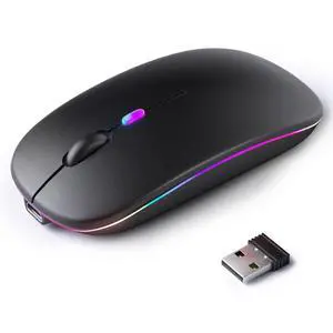 Wireless Bluetooth Mouse Rechargeable, Silent, Dual Mode (Bluetooth 5.2 & USB) with LED Lights Portable for Laptop, Desktop, & Tablet(Black) Wireless Bluetooth Mouse Rechargeable, Silent, Dual Mode (Bluetooth 5.2 & USB) with LED Lights Portable for Laptop, Desktop, & Tablet(Black)