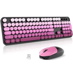 Wireless Keyboard and Mouse Combo, 2.4GHz Gradient Colorful Full-Size Retro Typewriter Keyboard with Wireless Mouse for PC/Desktop/Laptop/Windows (Black Pink) Wireless Keyboard and Mouse Combo, 2.4GHz Gradient Colorful Full-Size Retro Typewriter Keyboard with Wireless Mouse for PC/Desktop/Laptop/Windows (Black Pink)