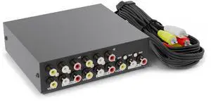 4-Way RCA Switcher Kit - 4-In/1-Out A/V Switch Box for Composite Video and Audio - A/B RCA Splitter and Selector Switch - Retro Game Console Switcher Box with Cable, Black 4-Way RCA Switcher Kit - 4-In/1-Out A/V Switch Box for Composite Video and Audio - A/B RCA Splitter and Selector Switch - Retro Game Console Switcher Box with Cable, Black