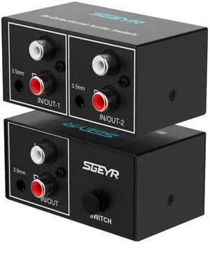 RCA Switch 2 in 1 Out RCA switcher Selector 3.5mm Aux + RCA L/R Bi-Directional Stereo Audio Switcher A/B Analog Audio Switcher Black Metal Case RCA Switch 2 in 1 Out RCA switcher Selector 3.5mm Aux + RCA L/R Bi-Directional Stereo Audio Switcher A/B Analog Audio Switcher Black Metal Case