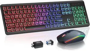 Wireless Keyboard and Mouse Combo, RGB Backlit, Rechargeable & Light Up Letters, Full-Size, Soft Typing, Sleep Mode, 2.4GHz Quiet Keyboard Set for Mac, Windows, Laptop, PC, Trueque (Matte Black) Wireless Keyboard and Mouse Combo, RGB Backlit, Rechargeable & Light Up Letters, Full-Size, Soft Typing, Sleep Mode, 2.4GHz Quiet Keyboard Set for Mac, Windows, Laptop, PC, Trueque (Matte Black)