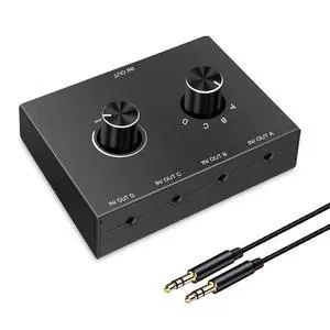 4 Port Audio Switch, 3.5mm Stereo AUX Selector, 4 Input 1 Output / 1 Input 4 Output Splitter, Switcher Box With 4 Channel Switch Knob, No External Power Required 4 Port Audio Switch, 3.5mm Stereo AUX Selector, 4 Input 1 Output / 1 Input 4 Output Splitter, Switcher Box With 4 Channel Switch Knob, No External Power Required