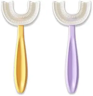 U Shaped Toothbrush Kids 6-12 Years Old- Two Premium Soft Toothbrushes Come with Travel Case & - Rounded Tooth Brushes Kids Size Head Makes Brushing Fun & Easy - 1 Purple, 1 Yellow U Shaped Toothbrush Kids 6-12 Years Old- Two Premium Soft Toothbrushes Come with Travel Case & - Rounded Tooth Brushes Kids Size Head Makes Brushing Fun & Easy - 1 Purple, 1 Yellow