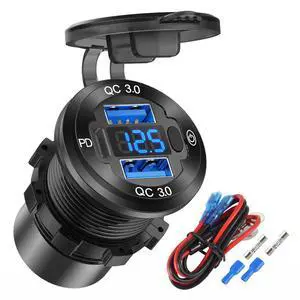 12V USB Outlet Wire Aluminum Car Charger Multi Port, Dual USB Quick Charge 3.0 Port and PD USB C Socket with Voltmeter Switch for Car Boat Marine Truck RV, Fast Charge for iPhone iPad Android Phones 12V USB Outlet Wire Aluminum Car Charger Multi Port, Dual USB Quick Charge 3.0 Port and PD USB C Socket with Voltmeter Switch for Car Boat Marine Truck RV, Fast Charge for iPhone iPad Android Phones