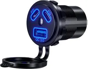 12V Type C USB Outlet Quick Car Charger Socket Dual Port Type C Fast Charger Socket Power Waterproof 12V / 24V Marine Boat Motorcycle Truck 12V Type C USB Outlet Quick Car Charger Socket Dual Port Type C Fast Charger Socket Power Waterproof 12V / 24V Marine Boat Motorcycle Truck
