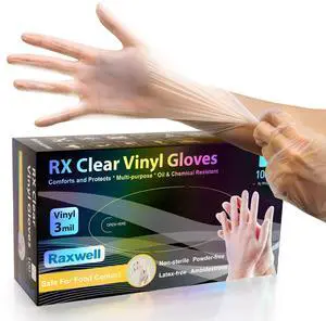 Clear Vinyl Disposable Gloves - Tear-Resistant Food Grade Gloves - Latex Free Powder-Free Comfort - Cleaning & Medical Use - 100 Count, Medium Clear Vinyl Disposable Gloves - Tear-Resistant Food Grade Gloves - Latex Free Powder-Free Comfort - Cleaning & Medical Use - 100 Count, Medium