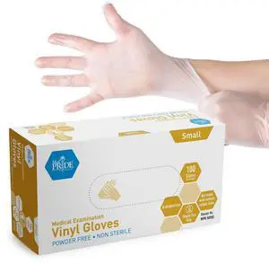 Medical Vinyl Examination Gloves (Small, 100-Count) Latex & Rubber Free, Ultra-Strong, Clear Disposable Powder-Free Gloves for Healthcare & Food Handling Use Medical Vinyl Examination Gloves (Small, 100-Count) Latex & Rubber Free, Ultra-Strong, Clear Disposable Powder-Free Gloves for Healthcare & Food Handling Use