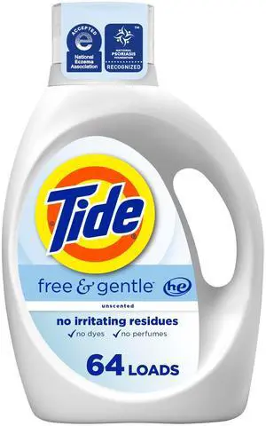 Free & Gentle Liquid Laundry Detergent, 64 Loads, 84 fl oz, Tide Laundry Detergent, Clean Laundry Detergent Free & Gentle Liquid Laundry Detergent, 64 Loads, 84 fl oz, Tide Laundry Detergent, Clean Laundry Detergent