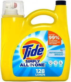 Simply All-In-One Liquid Laundry Detergent, Refreshing Breeze Scent, 128 Loads, 168 fl oz Simply All-In-One Liquid Laundry Detergent, Refreshing Breeze Scent, 128 Loads, 168 fl oz