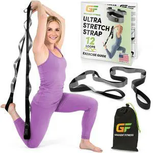 Stretching Strap for Physical Therapy, 12 Multi-Loop Stretch Strap 1.5" W x 8' L, Neoprene Handles, Physical Therapy Equipment, Yoga Straps for Stretching, Leg Stretcher, (Black/Grey) Stretching Strap for Physical Therapy, 12 Multi-Loop Stretch Strap 1.5" W x 8' L, Neoprene Handles, Physical Therapy Equipment, Yoga Straps for Stretching, Leg Stretcher, (Black/Grey)