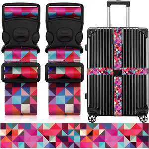 2 Pack Luggage Straps for Suitcases, Adjustable Travel Belt with Double Lock and Quick Release Buckle, Heavy Duty Nylon Bag Packing Strap, Bright Identifiers Business Travel Accessories-Colorful Block 2 Pack Luggage Straps for Suitcases, Adjustable Travel Belt with Double Lock and Quick Release Buckle, Heavy Duty Nylon Bag Packing Strap, Bright Identifiers Business Travel Accessories-Colorful Block