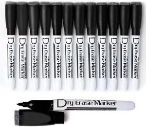 Magnetic Dry Erase Markers With Eraser Low Odor Fine Tip Whiteboard Pens Pack of 12, Black Magnetic Dry Erase Markers With Eraser Low Odor Fine Tip Whiteboard Pens Pack of 12, Black