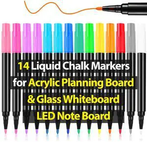 Liquid Chalk Markers for LED Drawing Note Board Acrylic Calendar Planning Board Clear Glass Dry Erase Whiteboard Window Mirror Christmas Holidays Painting, 14 Pack, 12 Vibrant Colors, 1mm Fine Points Liquid Chalk Markers for LED Drawing Note Board Acrylic Calendar Planning Board Clear Glass Dry Erase Whiteboard Window Mirror Christmas Holidays Painting, 14 Pack, 12 Vibrant Colors, 1mm Fine Points