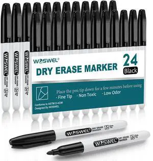 Dry Erase Markers,24 Pack Black Fine Tip Whiteboard Markers, Round Point Low Odor Dry Erase Marker for School Office and Home Dry Erase Markers,24 Pack Black Fine Tip Whiteboard Markers, Round Point Low Odor Dry Erase Marker for School Office and Home