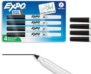 Dry Erase Markers, Low Odor Ink, Black, Ultra Fine Tip, 4 Count Dry Erase Markers, Low Odor Ink, Black, Ultra Fine Tip, 4 Count