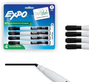Magnetic Dry Erase Markers with Eraser, Black, Fine Tip, 4 Count - Back to School, Teacher Supplies, Home Organization Magnetic Dry Erase Markers with Eraser, Black, Fine Tip, 4 Count - Back to School, Teacher Supplies, Home Organization