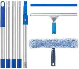 Window Squeegee with Scrubber for Home and Outdoor Glasses Cleaning, 6 Ft Long Handle 2 in 1 Professional Window Washing Kit with Replacement Rubber Blade, Car Windshield Cleaner Tool Window Squeegee with Scrubber for Home and Outdoor Glasses Cleaning, 6 Ft Long Handle 2 in 1 Professional Window Washing Kit with Replacement Rubber Blade, Car Windshield Cleaner Tool