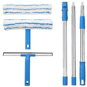 Window Cleaner with Long Handle(57IN), Glass Cleaning Tools with Silicone Squeegee & Microfiber Scrubber, Window Cleaning Kit for Shower Glass Mirror Door Car Window Cleaner with Long Handle(57IN), Glass Cleaning Tools with Silicone Squeegee & Microfiber Scrubber, Window Cleaning Kit for Shower Glass Mirror Door Car