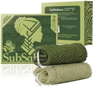 Authentic African Net Sponge - 2 Pack Exfoliating Bath & Shower Loofah Sponge for Body & Face, Gentle Scrubber for All Skin Types, Travel, Durable Polyester (Olive Green & Light Green) Authentic African Net Sponge - 2 Pack Exfoliating Bath & Shower Loofah Sponge for Body & Face, Gentle Scrubber for All Skin Types, Travel, Durable Polyester (Olive Green & Light Green)