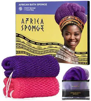 African Net Sponge Authentic - 2 Pieces Exfoliating Body Scrubber Bath Sponge - Loofah Washcloth Back Scrub for Shower Body Exfoliator - Face & Skin Care Bathroom Essentials for Women African Net Sponge Authentic - 2 Pieces Exfoliating Body Scrubber Bath Sponge - Loofah Washcloth Back Scrub for Shower Body Exfoliator - Face & Skin Care Bathroom Essentials for Women
